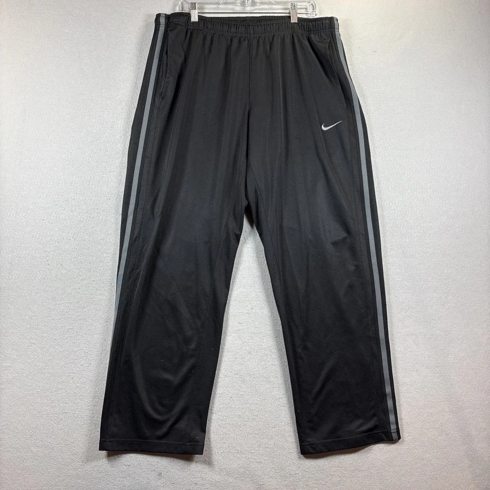 Nike‎ Dri-Fit Track Pants Men XL Black Logo 480238 Straight Pockets